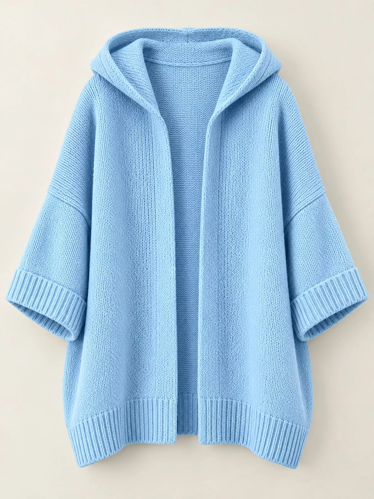 Full Size Hooded Open-Front Knit Cardigan Plus Size