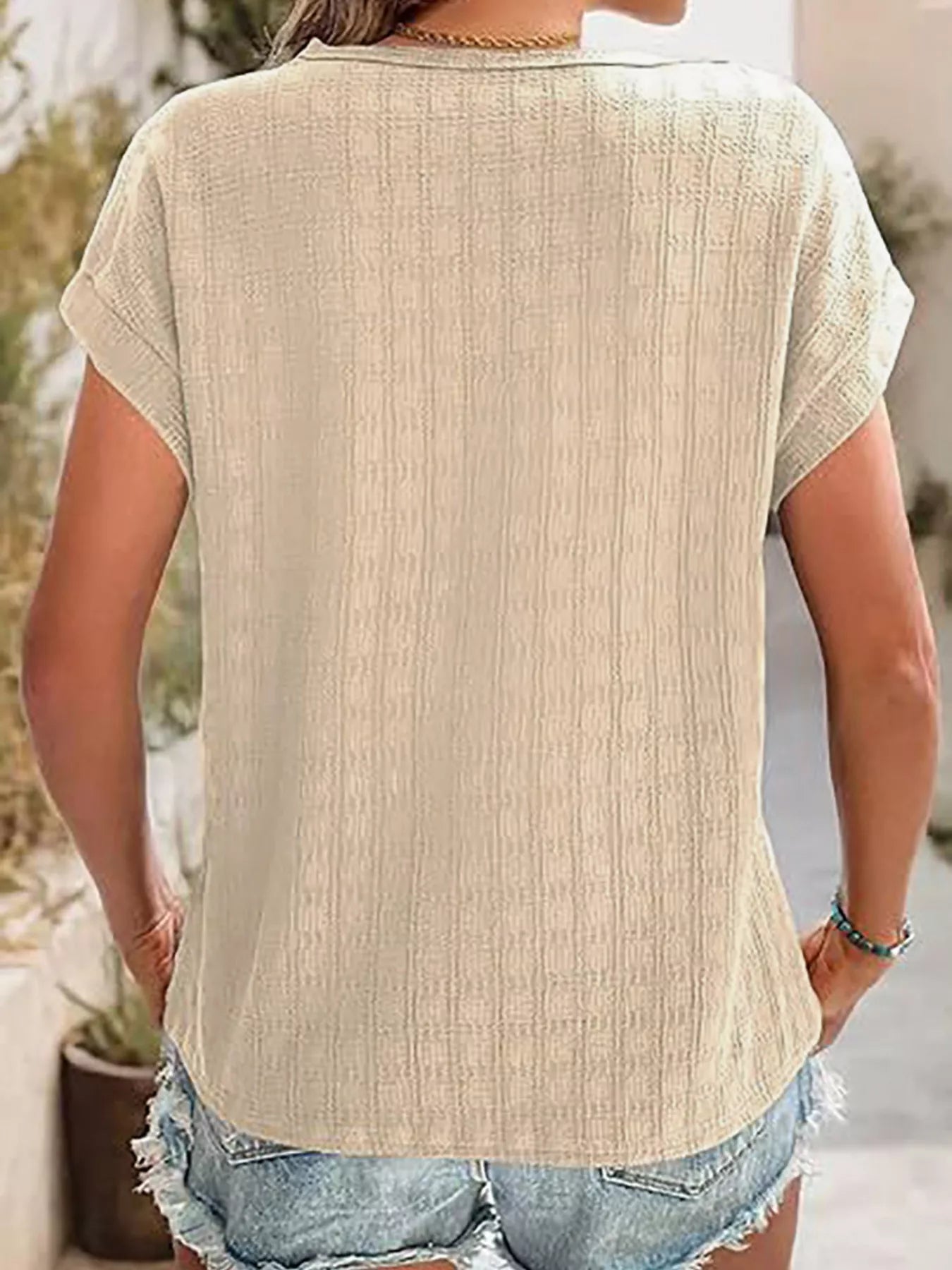 Textured Round Neck Short Sleeve Top