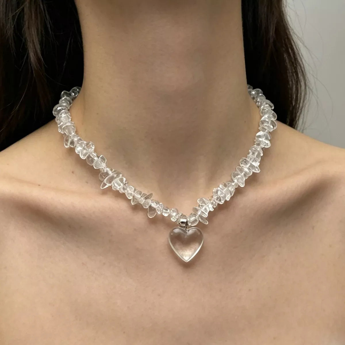 Clear Crystal Heart Pendant Necklace