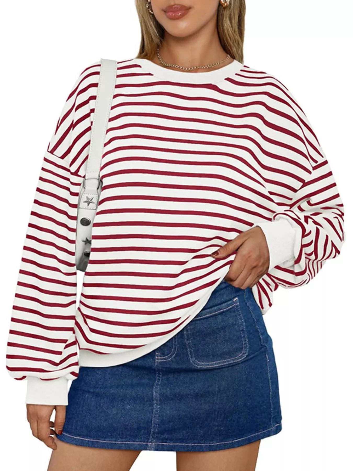 Oversized Striped Crewneck Sweatshirt
