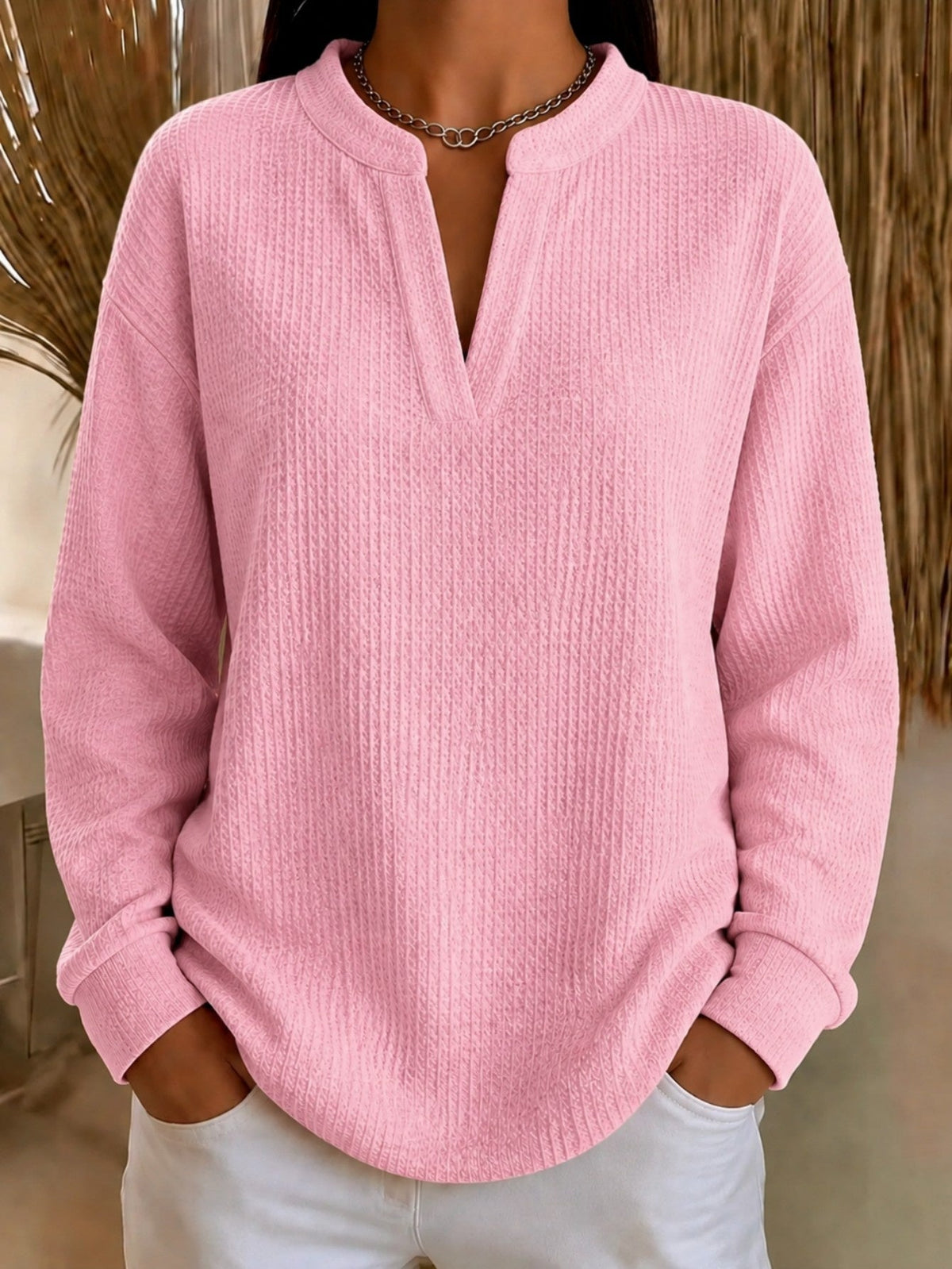 Women's Loose-Fit Solid-Color Long-Sleeve Top