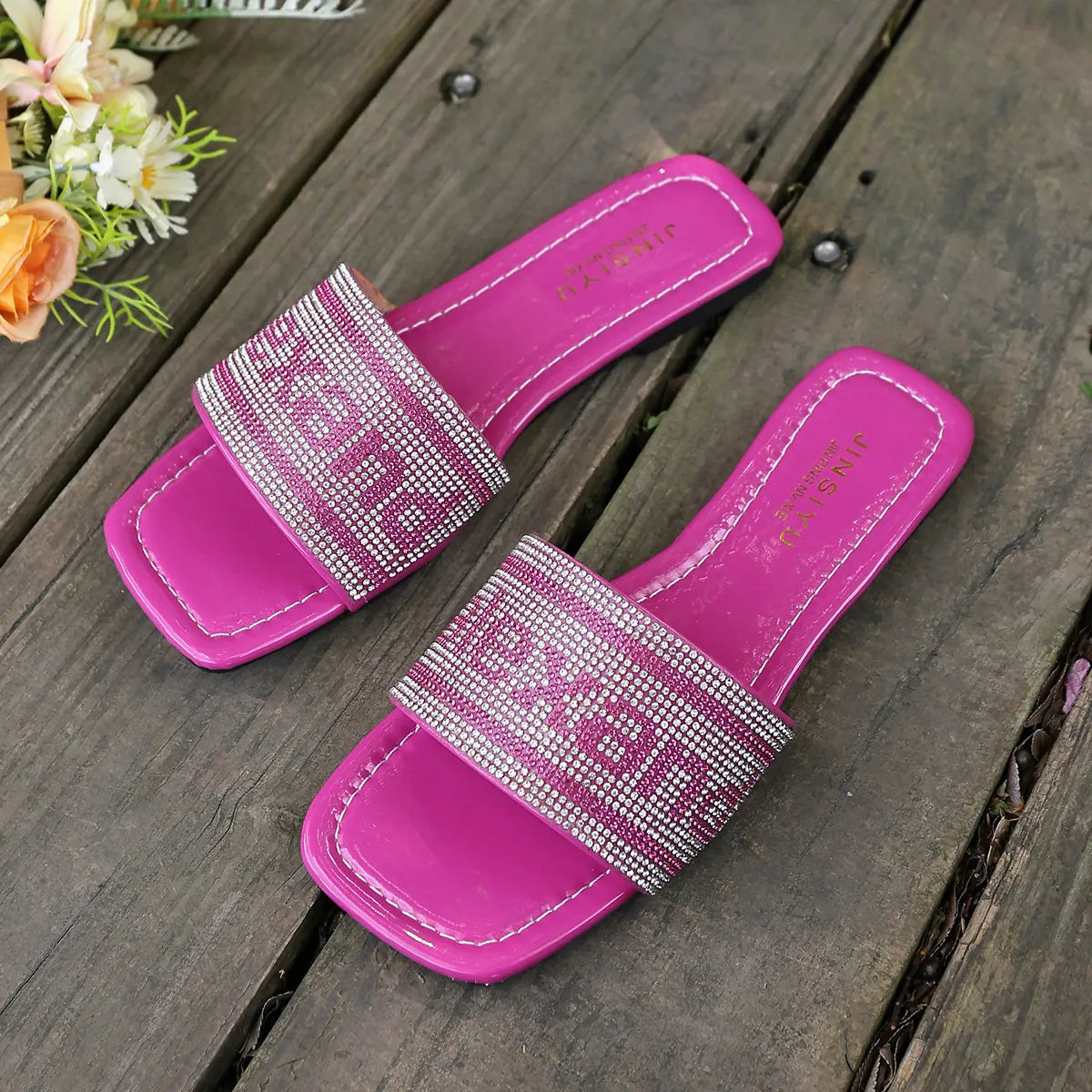 Rhinestone Open Toe Flats Sandals