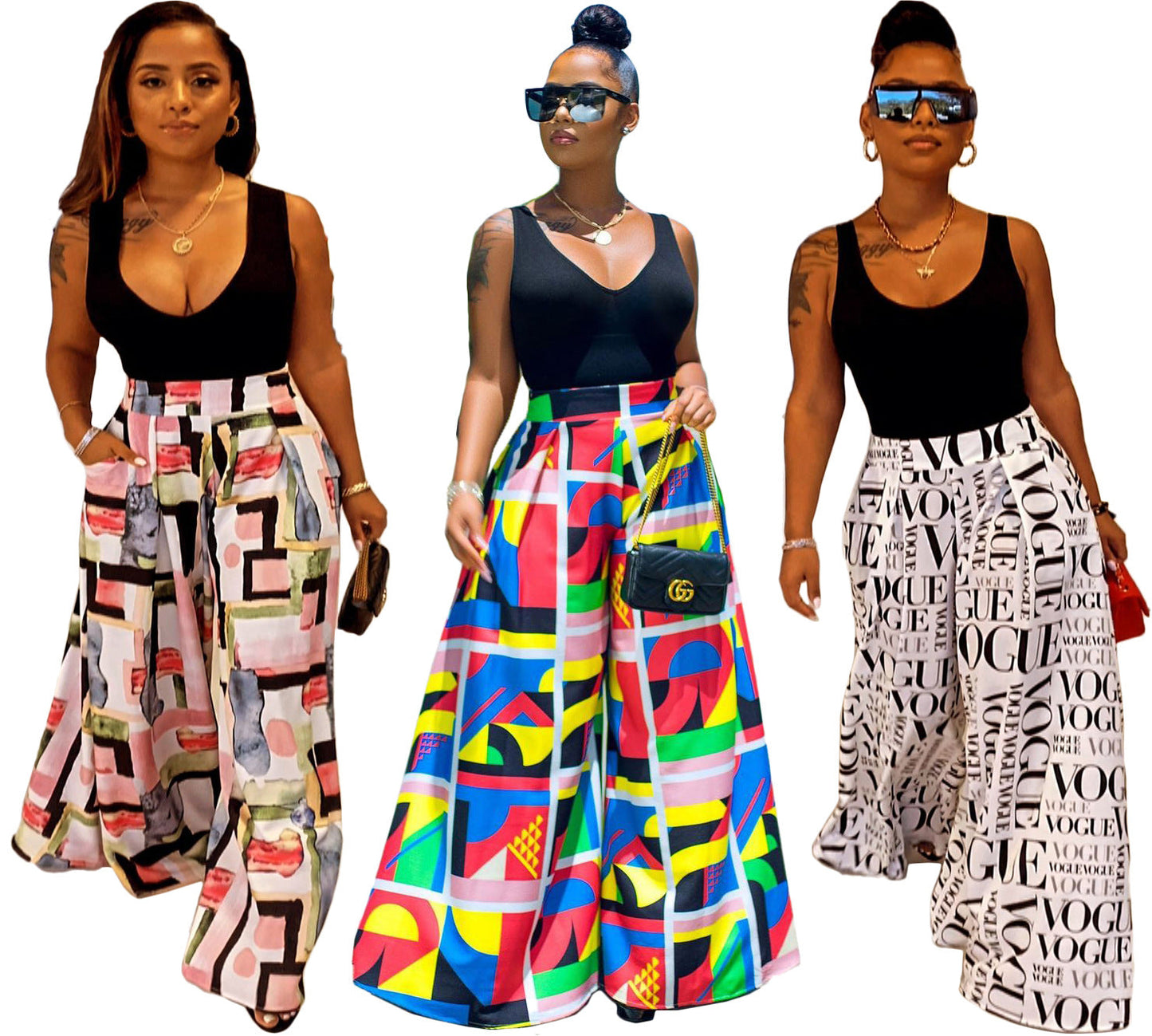 Women's Printed High-waisted Wide-leg Culottes With Letters