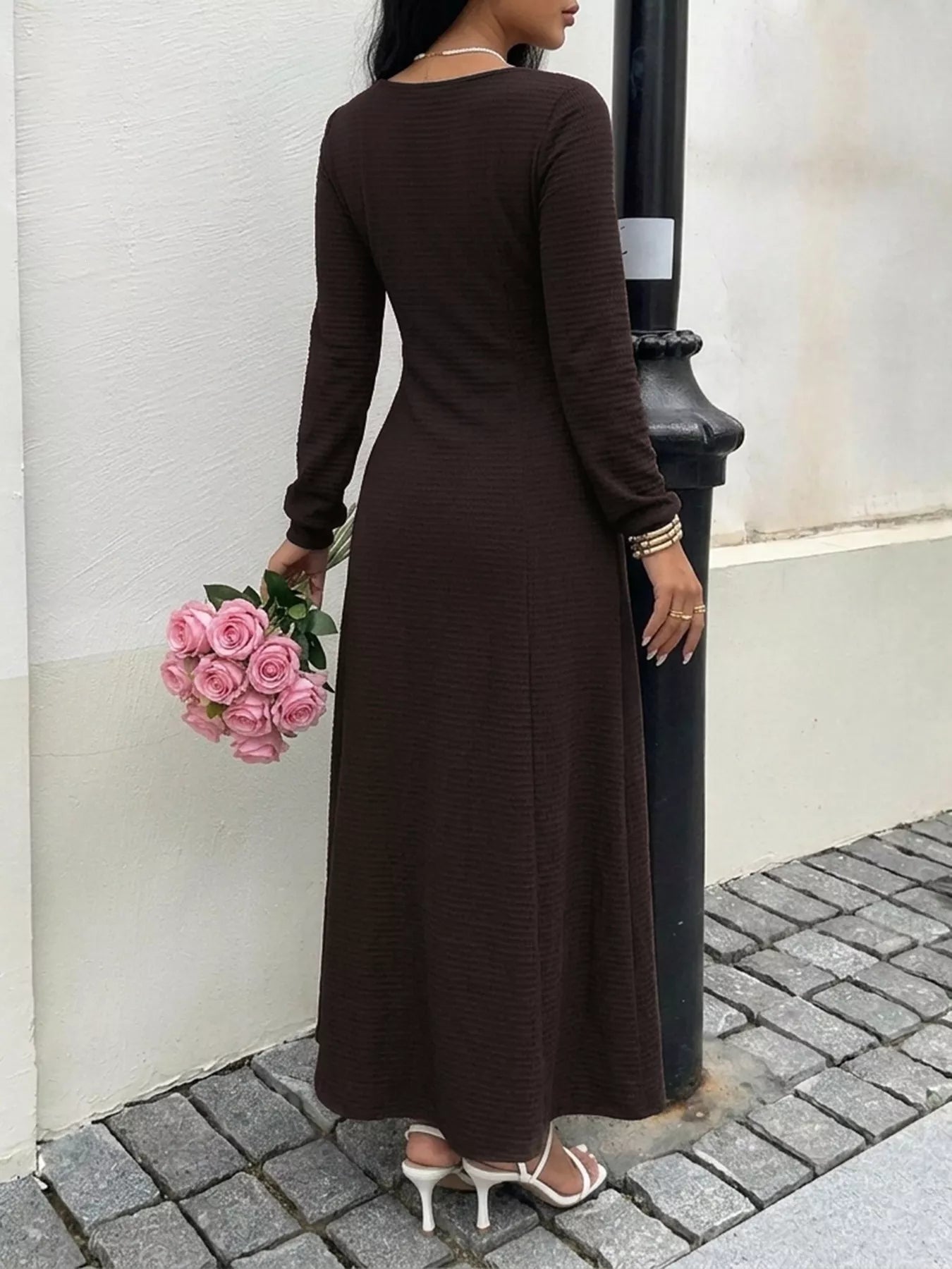 Long Sleeve Tie-Front Maxi Dress
