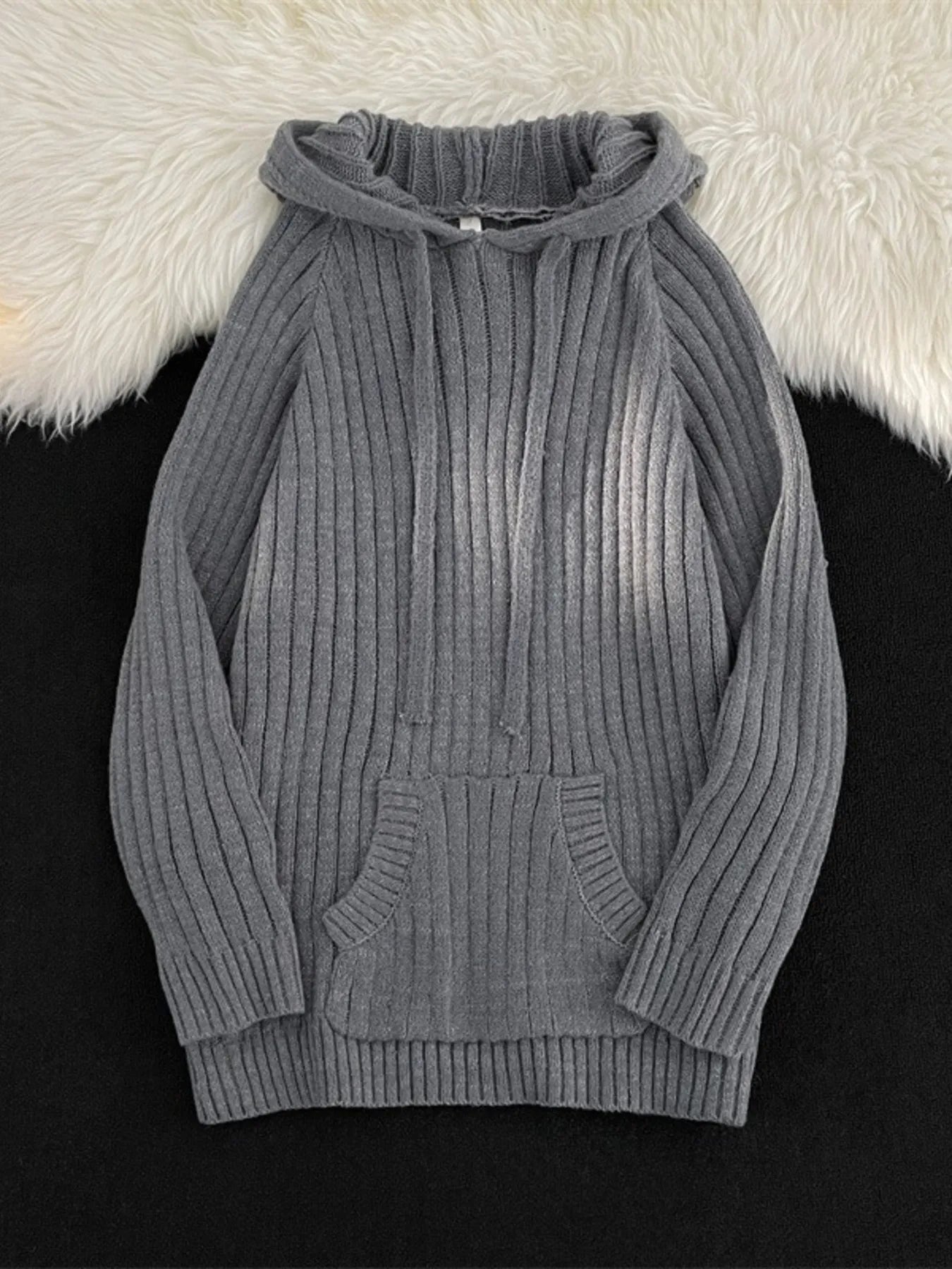 Men's Ribbed Knit Hooded Sweater