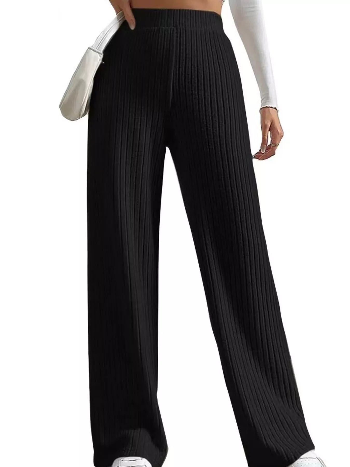 Ribbed Knit Wide-Leg Sweater Pants