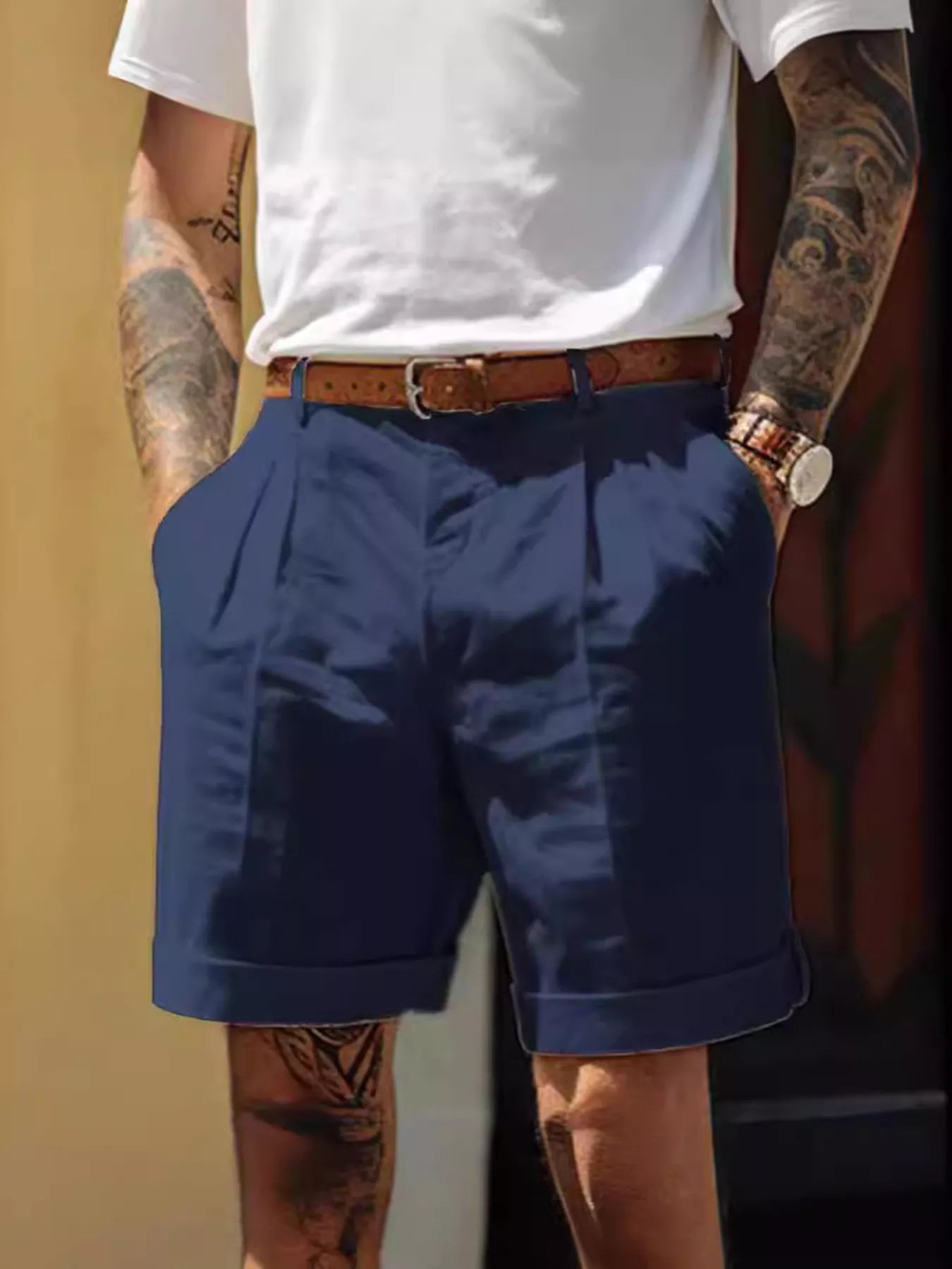 Men's Full Size Classic Pleated Shorts Plus Size