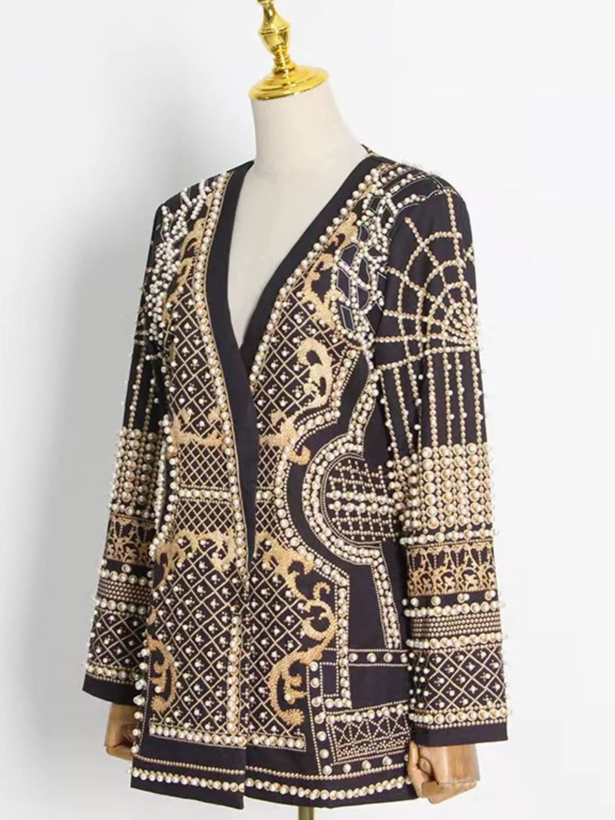 Full Size Embellished Pearl One-Button Blazer Plus Size