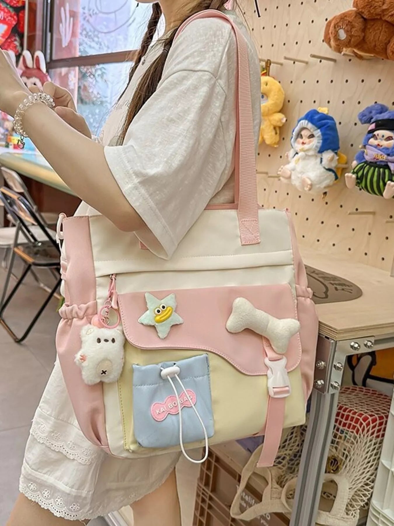 Color Block Multi Pockets Tote Bag