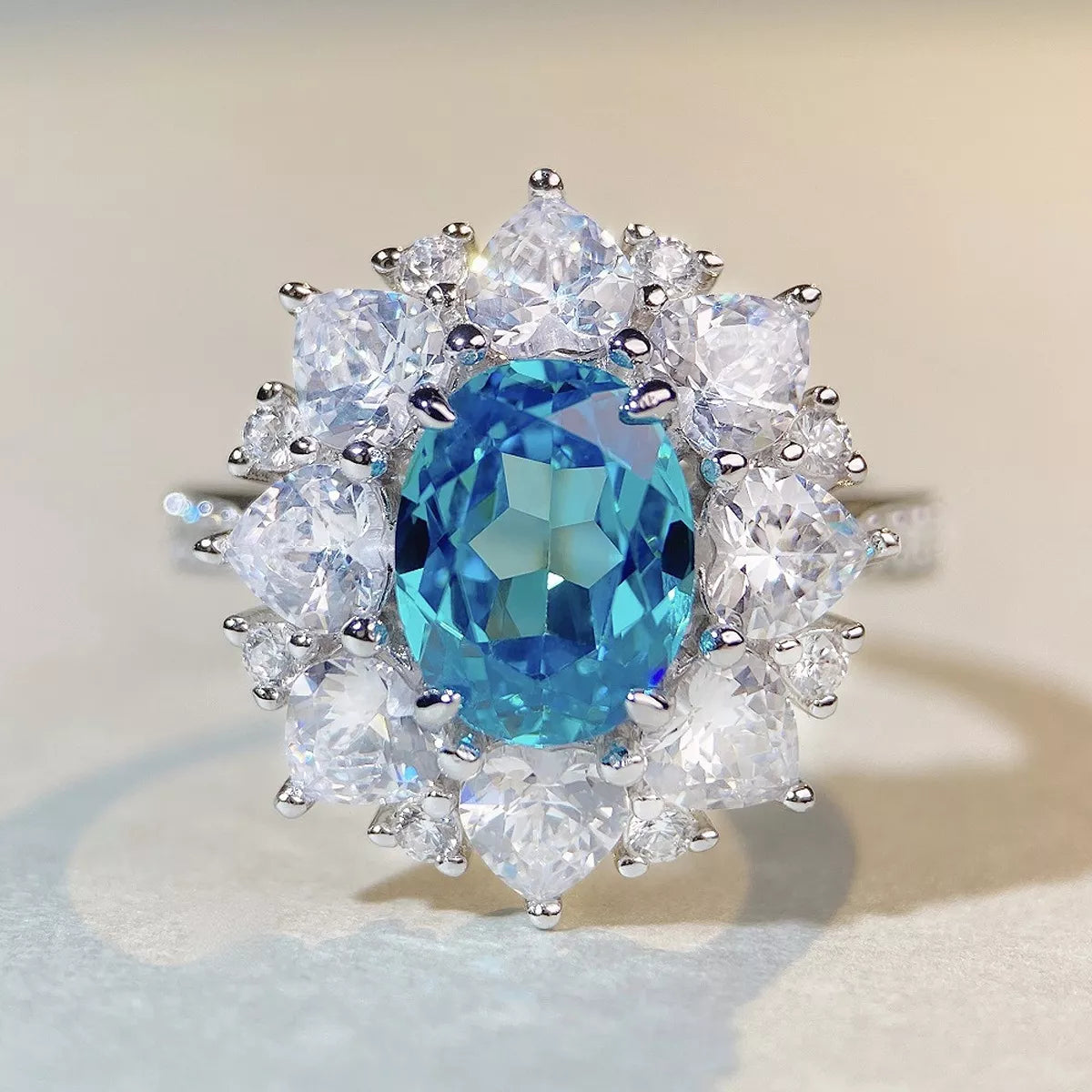 925 Sterling Silver Zircon Flower Ring