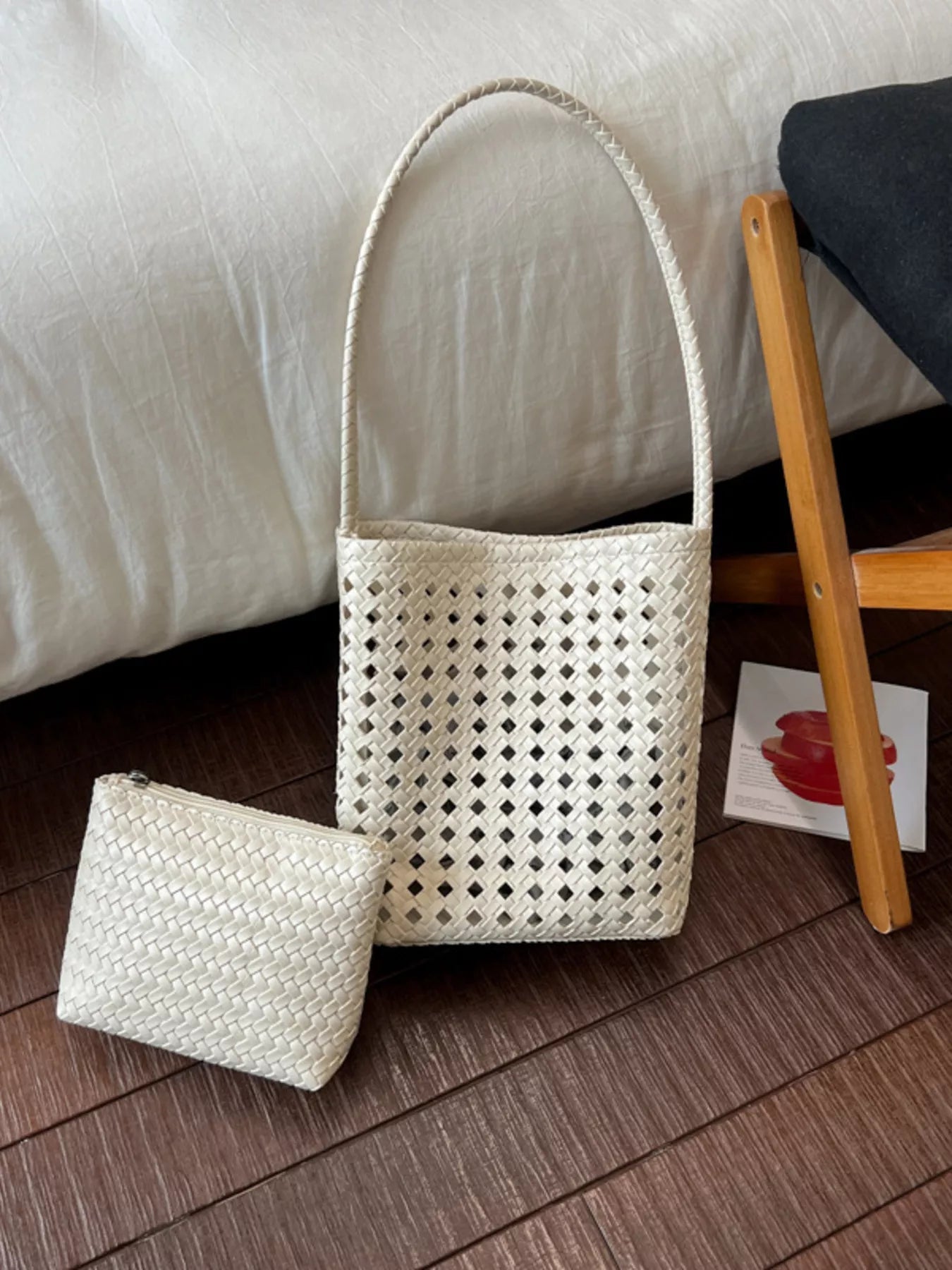 Woven Leather Handbag with Matching Pouch