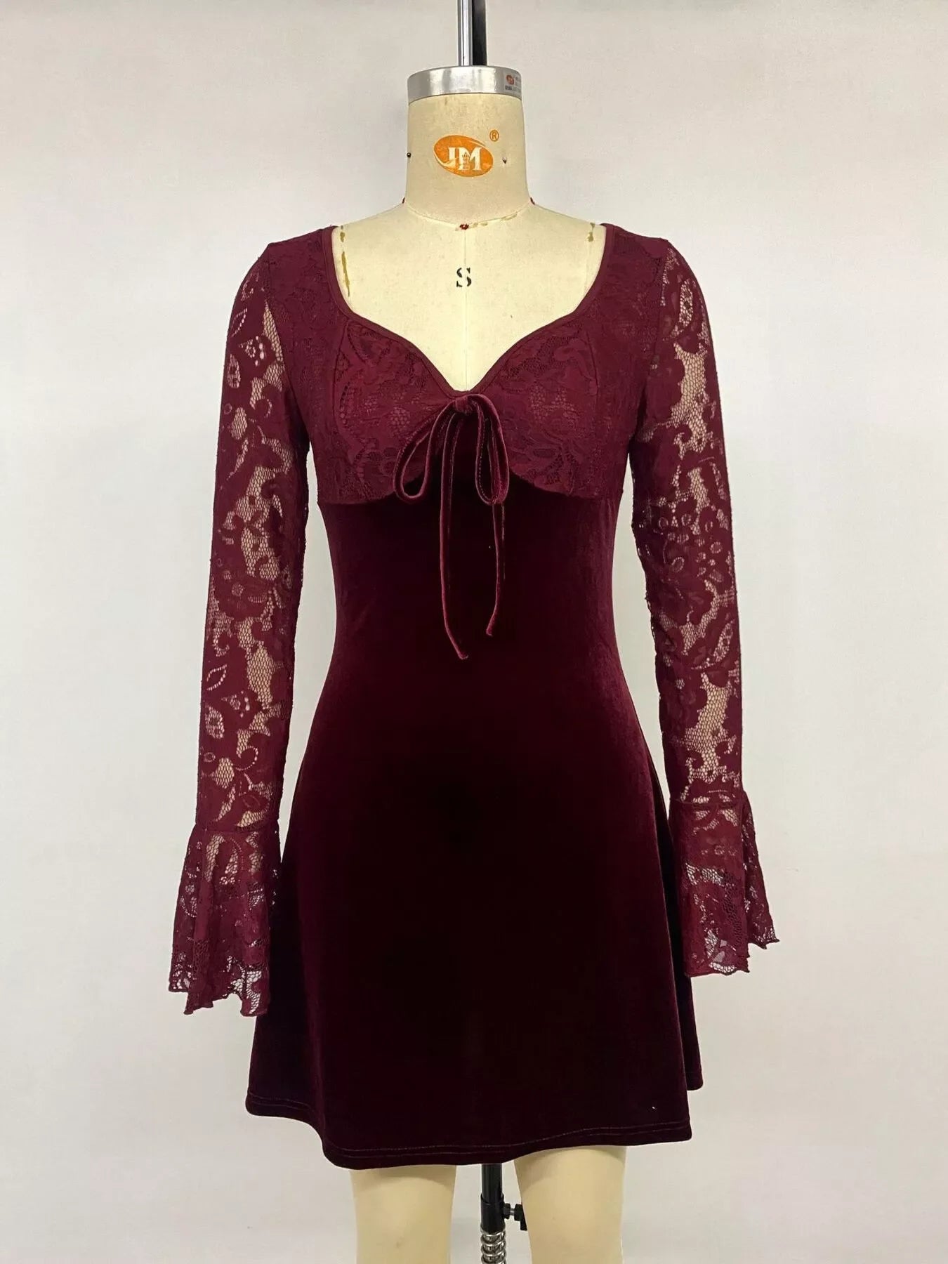 Lace Flare Sleeve Mini Dress