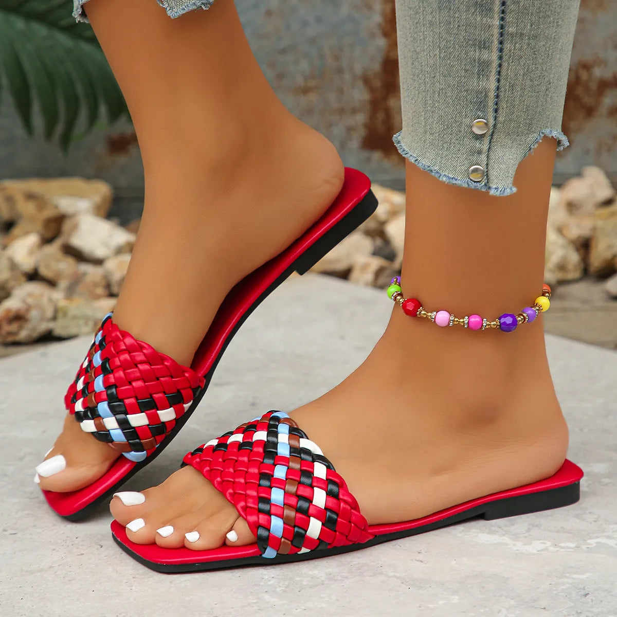 Colorful Open Toe Flats Sandals