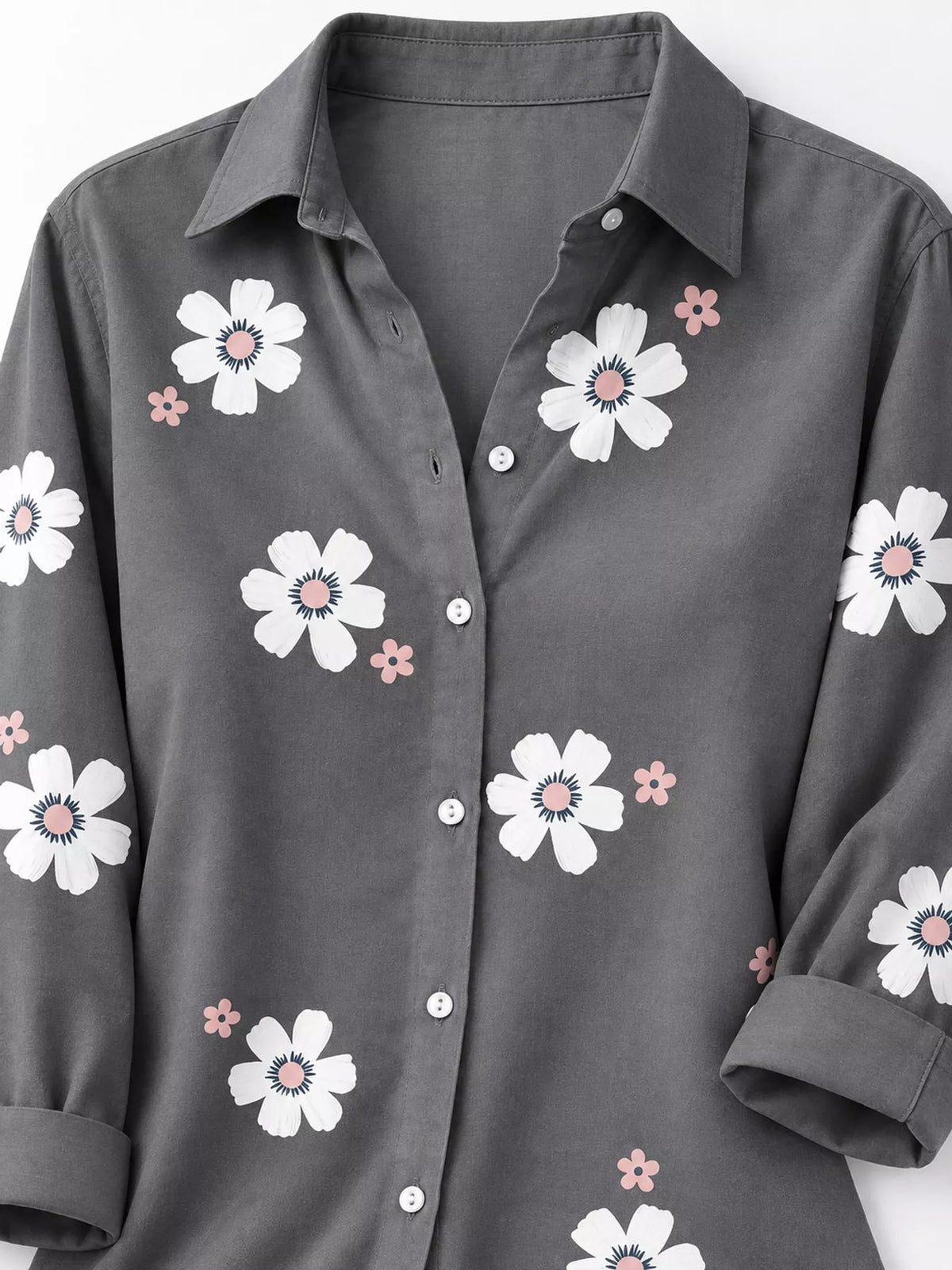 Full Size Floral Print Button-Down Casual Shirt Plus Size