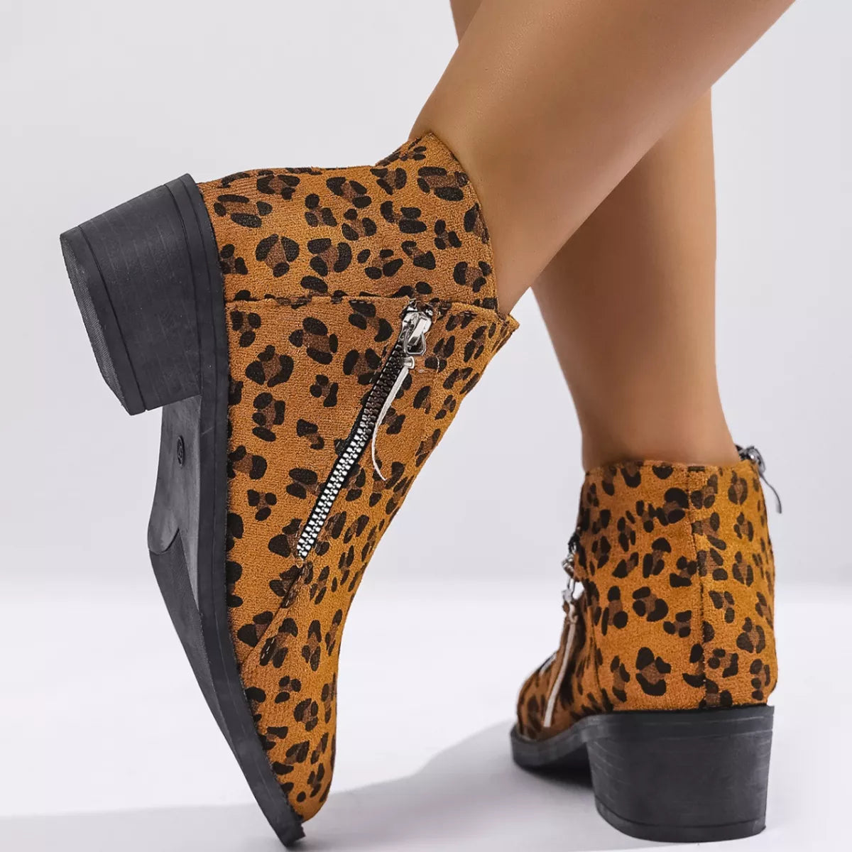 Leopard Block Heel Ankle Boots