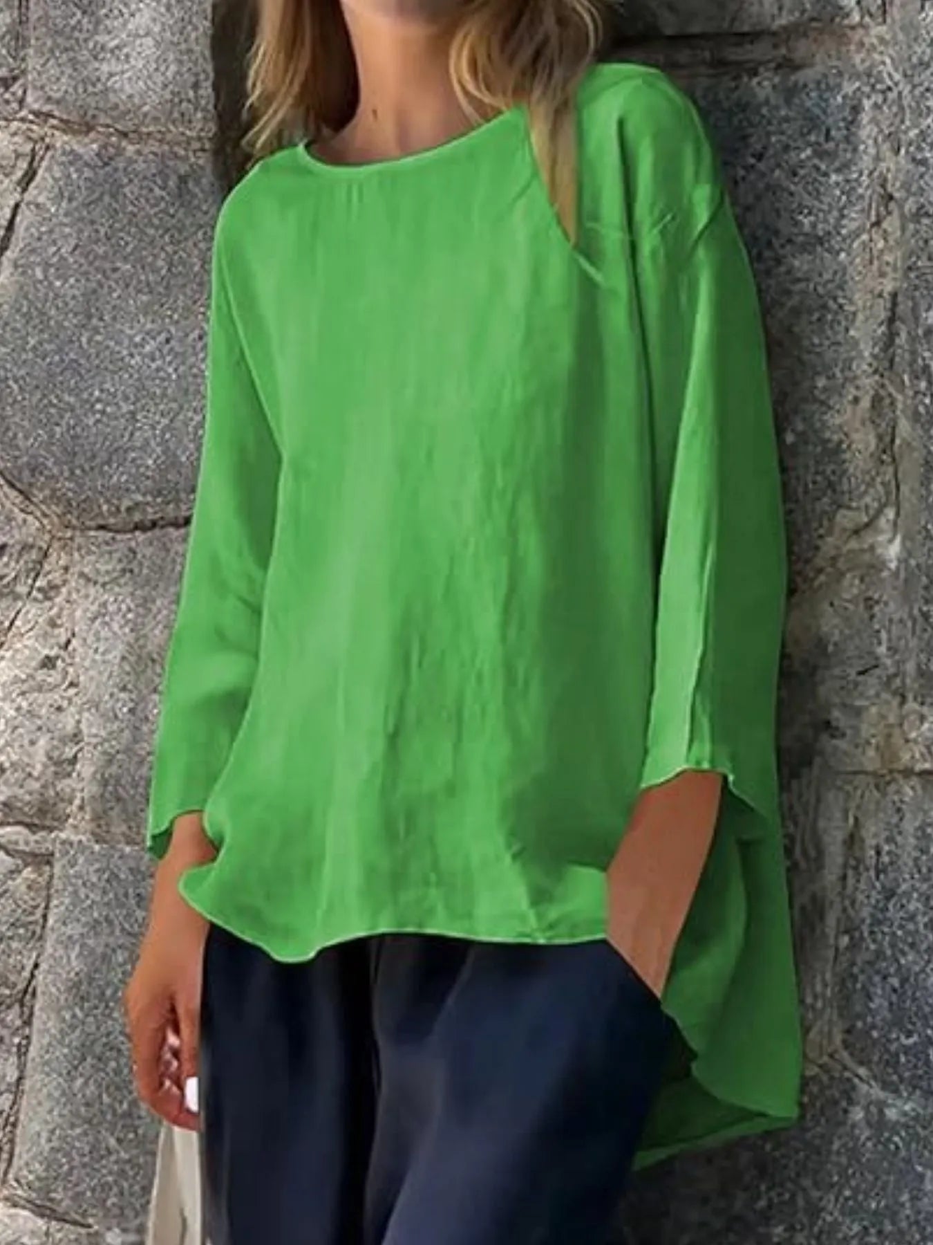 Full Size Round Neck Relaxed Fit Blouse Plus Size