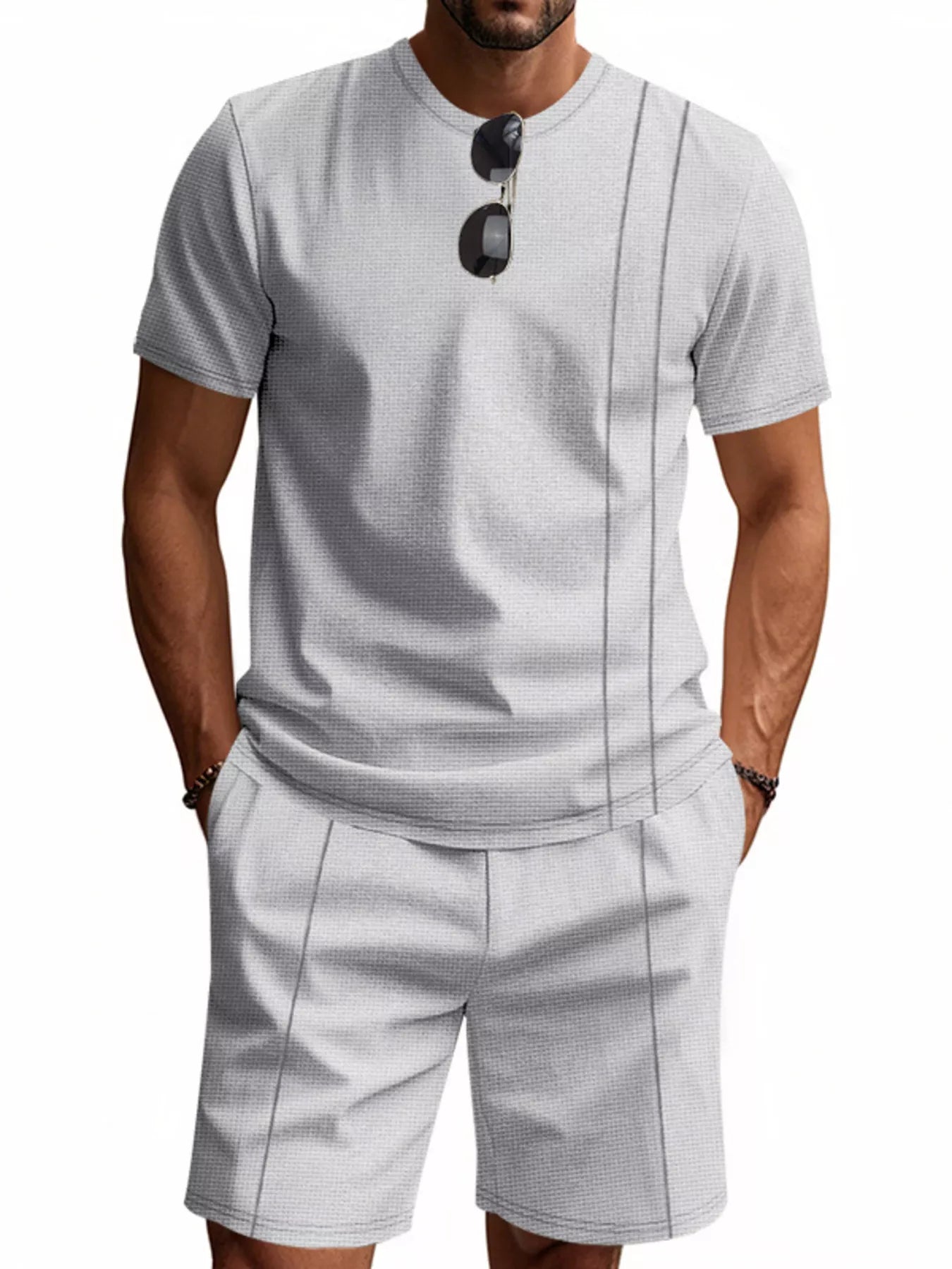 Men's Full Size Casual Striped Short Sleeve T-Shirt and Shorts Set Plus Size