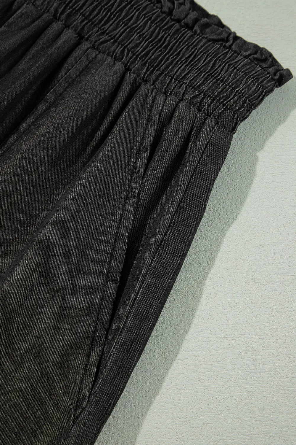 Side Pockets Frilled Smocked High Waist Wide Leg Pants