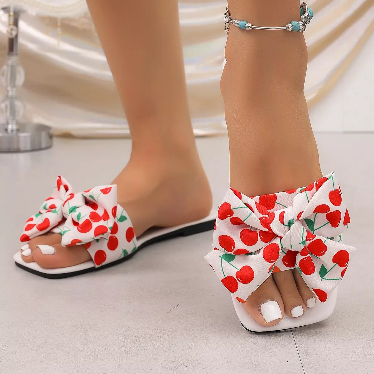 Cherry Bow Flat Sandals