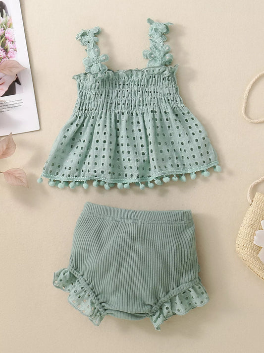 Children's Eyelet Smocked Tank Top and Ruffled Bloomers Set