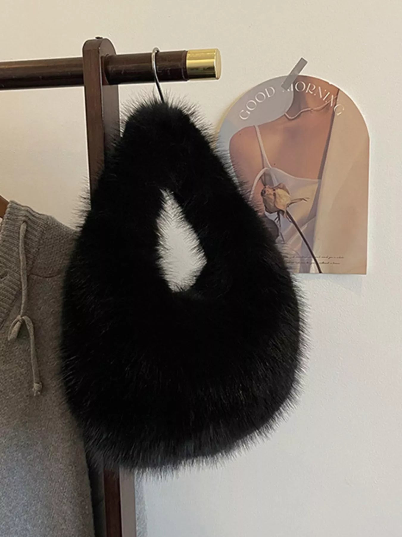 Fluffy Solid Color Handbag