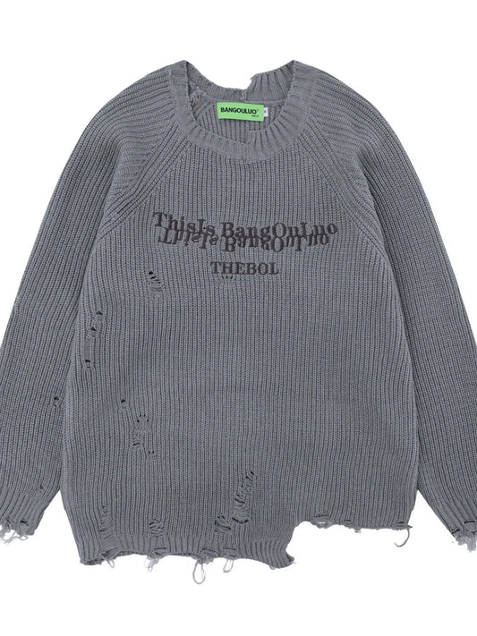 Men's Distressed Letter Ribbed Knit Sweater