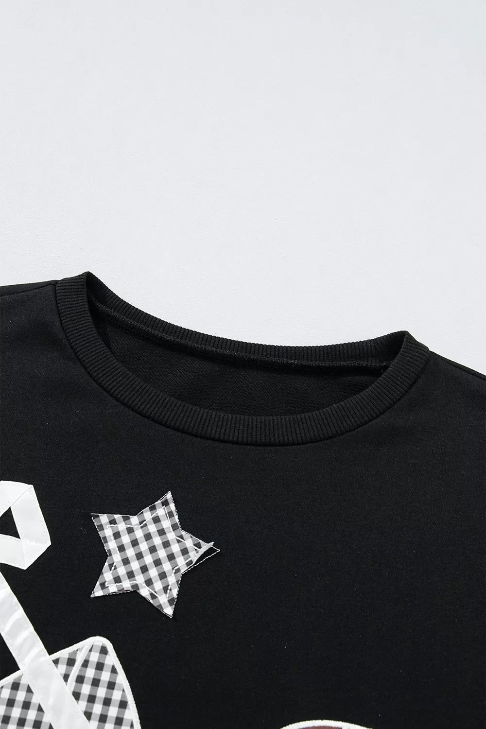 Gingham Patch Embroidered Rugby Game Day Stars Sweatshirt