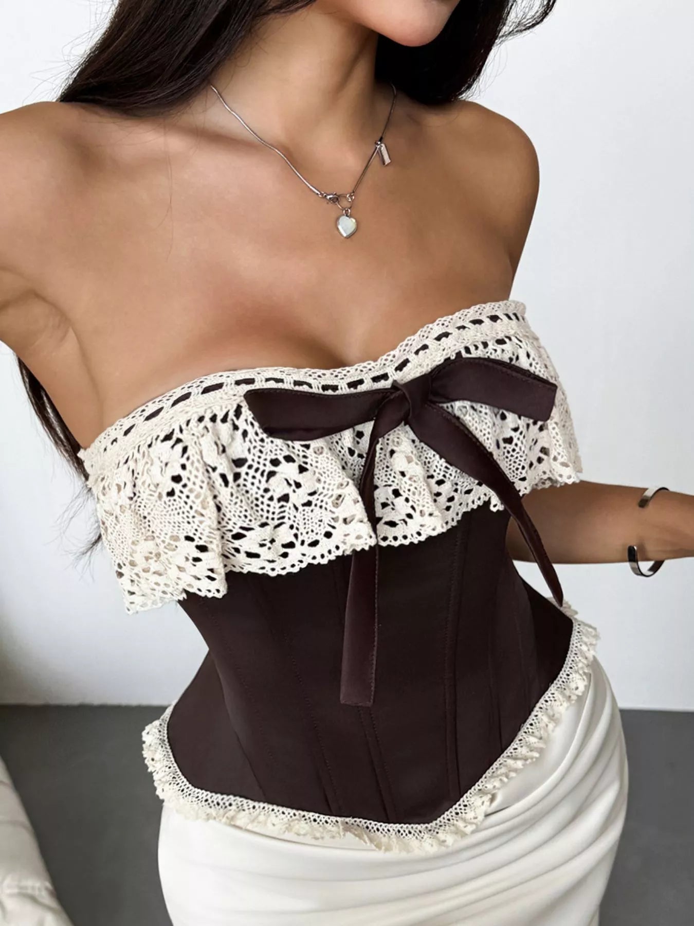 Crochet Lace Strapless Boned Corset Lace‑Up Waist Cincher Tube Top