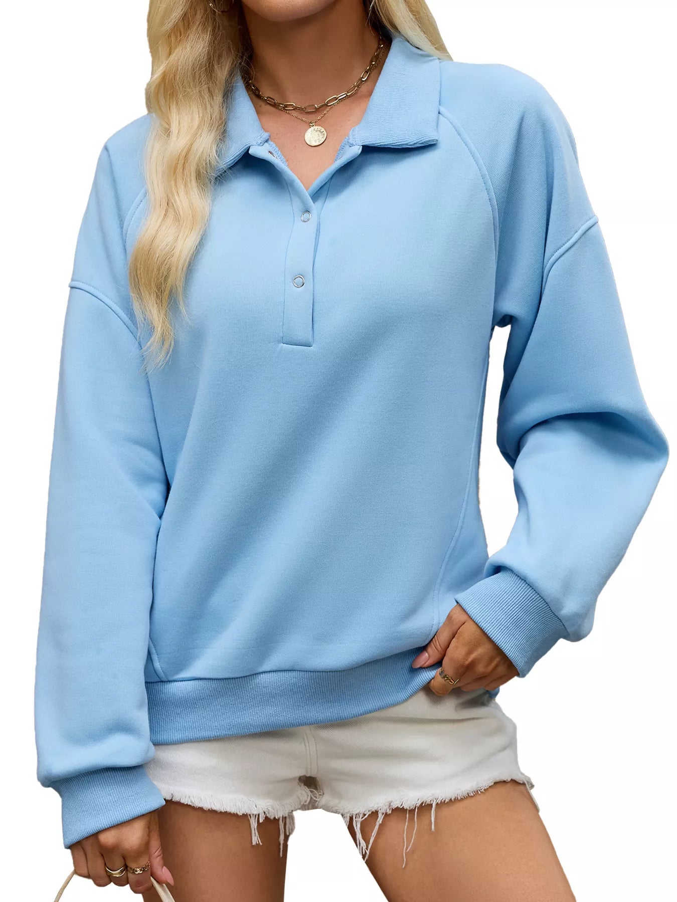 Button Detail Dropped Shoulder Sweatshirt