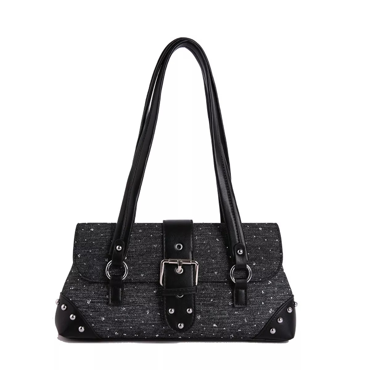 Studded Shoulder Bag with Buckle Detail