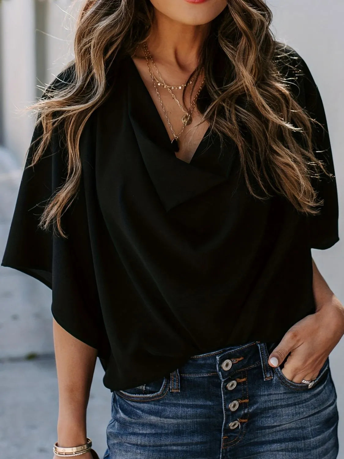 Full Size Ruched Three-Quarter Sleeve Blouse Plus Size