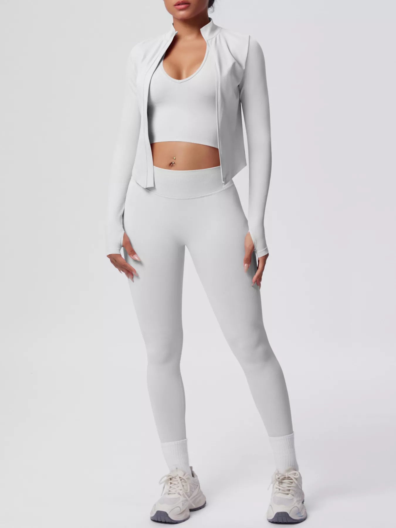 Tank & Zip-Up Jacket and Leggings Three-Piece Active Set