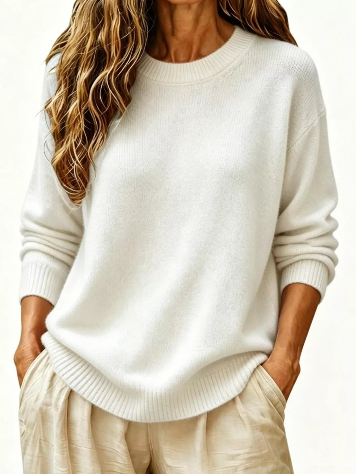Full Size Round Neck Dropped Shoulder Sweater Plus Size