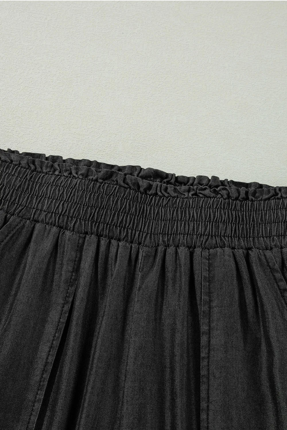 Side Pockets Frilled Smocked High Waist Wide Leg Pants