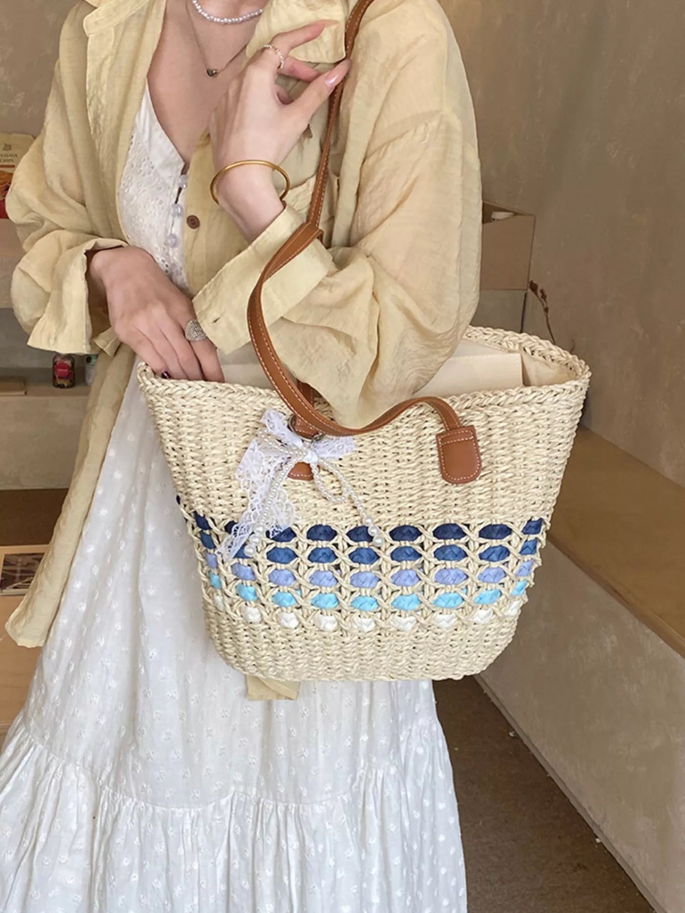Woven Straw Shoulder Bag