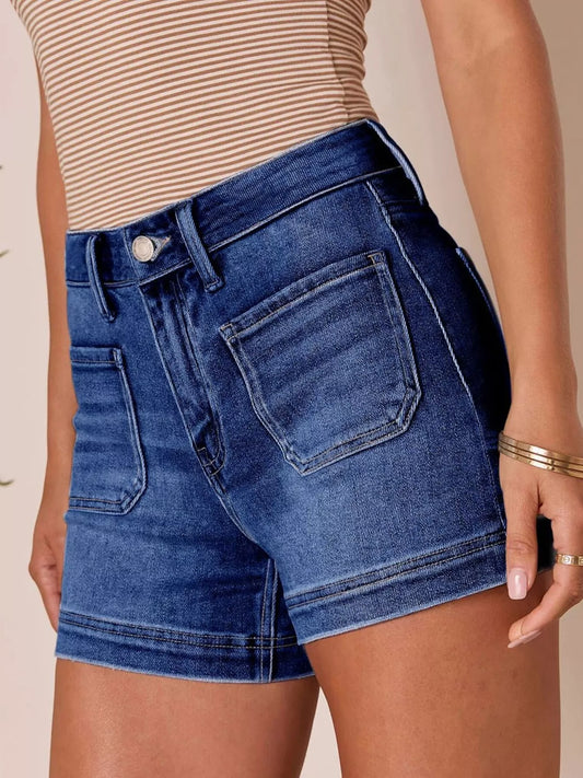 High-Waisted Pocketed Denim Shorts