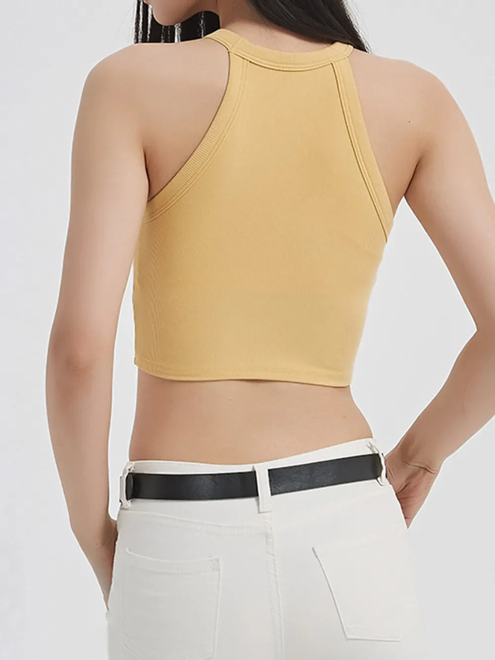 Ribbed Grecian Neck Cropped Tank with Chest Pads