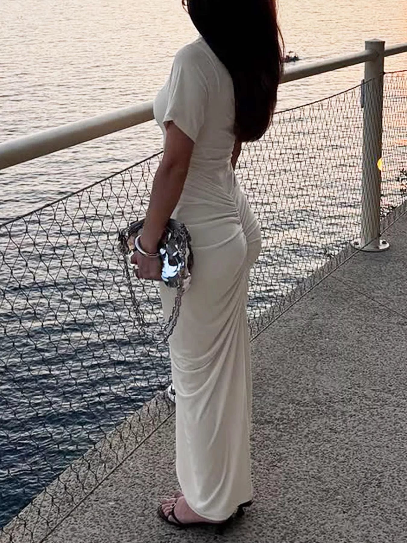 Ruched Short Sleeve Maxi Dress