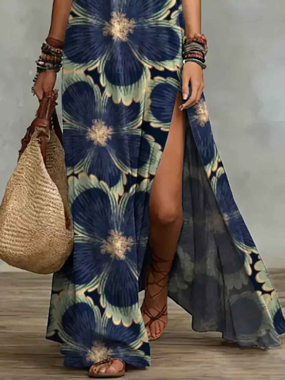 Slit Printed Sleeveless Maxi Dress