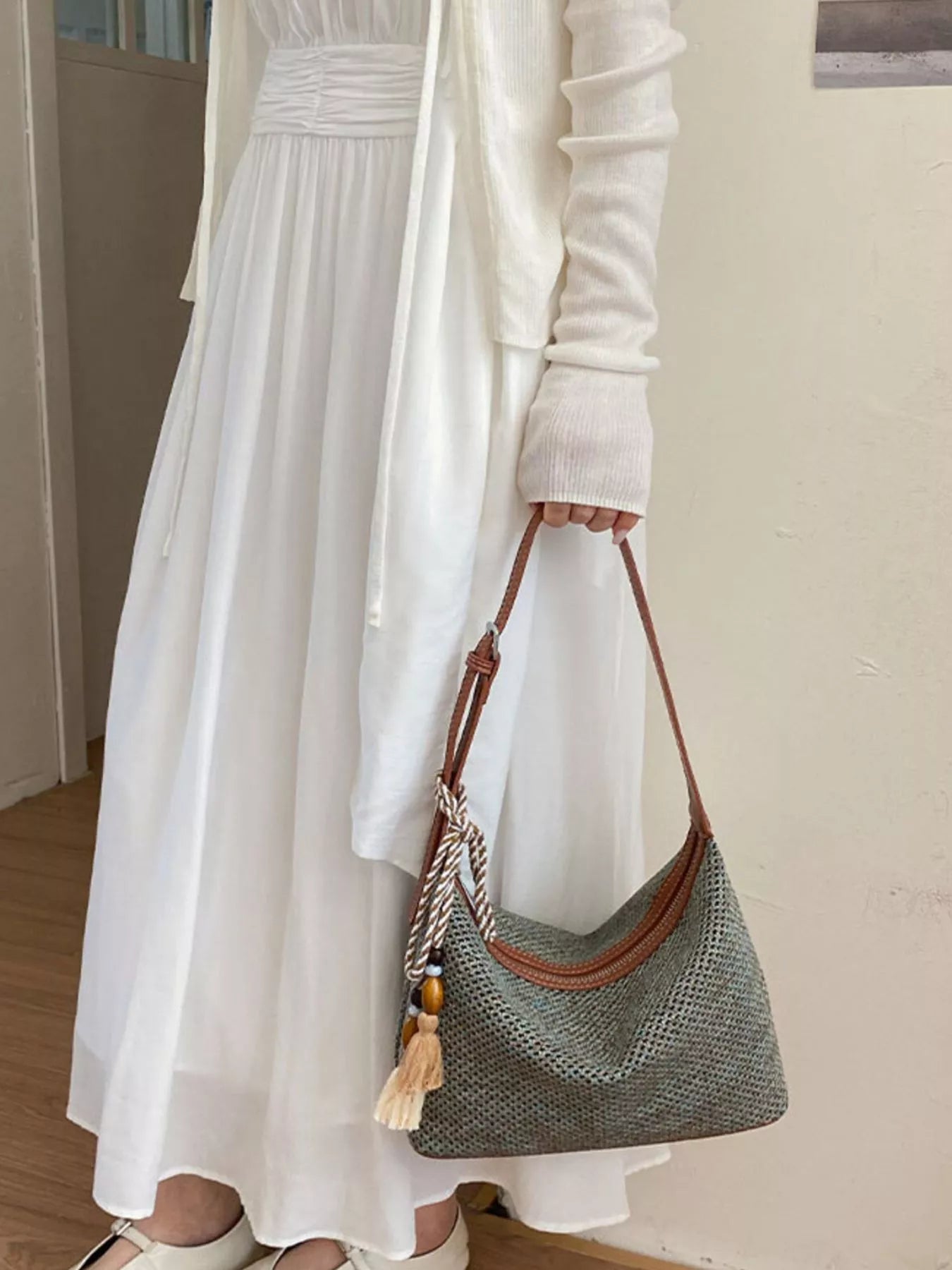 Woven Shoulder Bag with Tassel