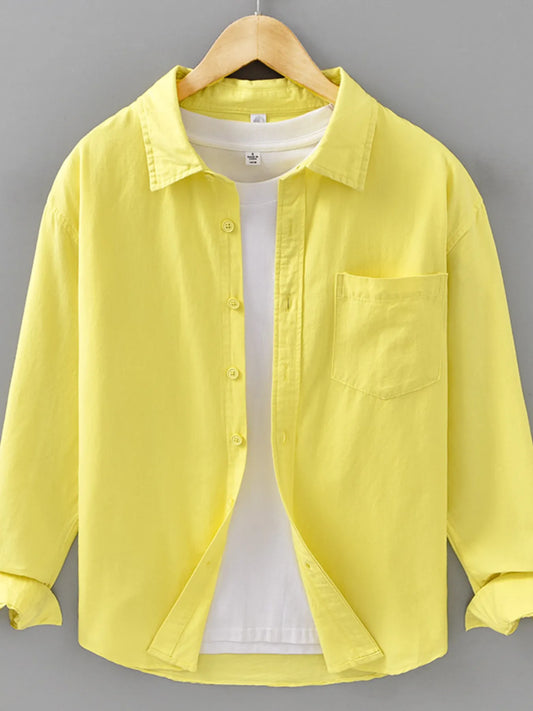 Men's Plus Size Casual Solid Color Long Sleeve Shirt