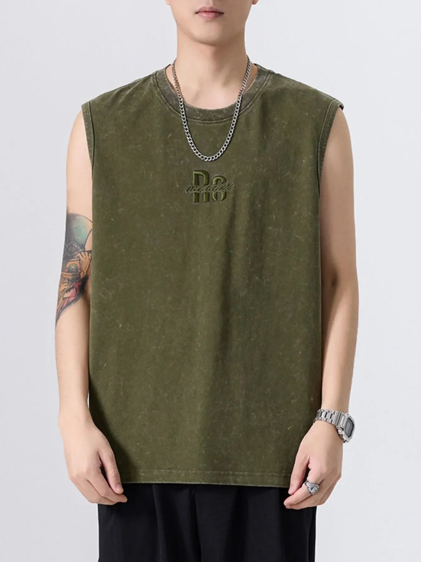 Men's Plus Size Washed Distressed Texture Sleeveless Tank