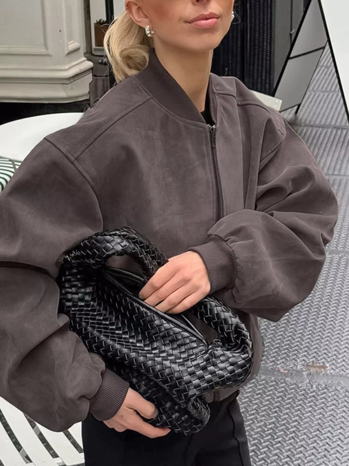Zip Up Dropped Shoulder Jacket