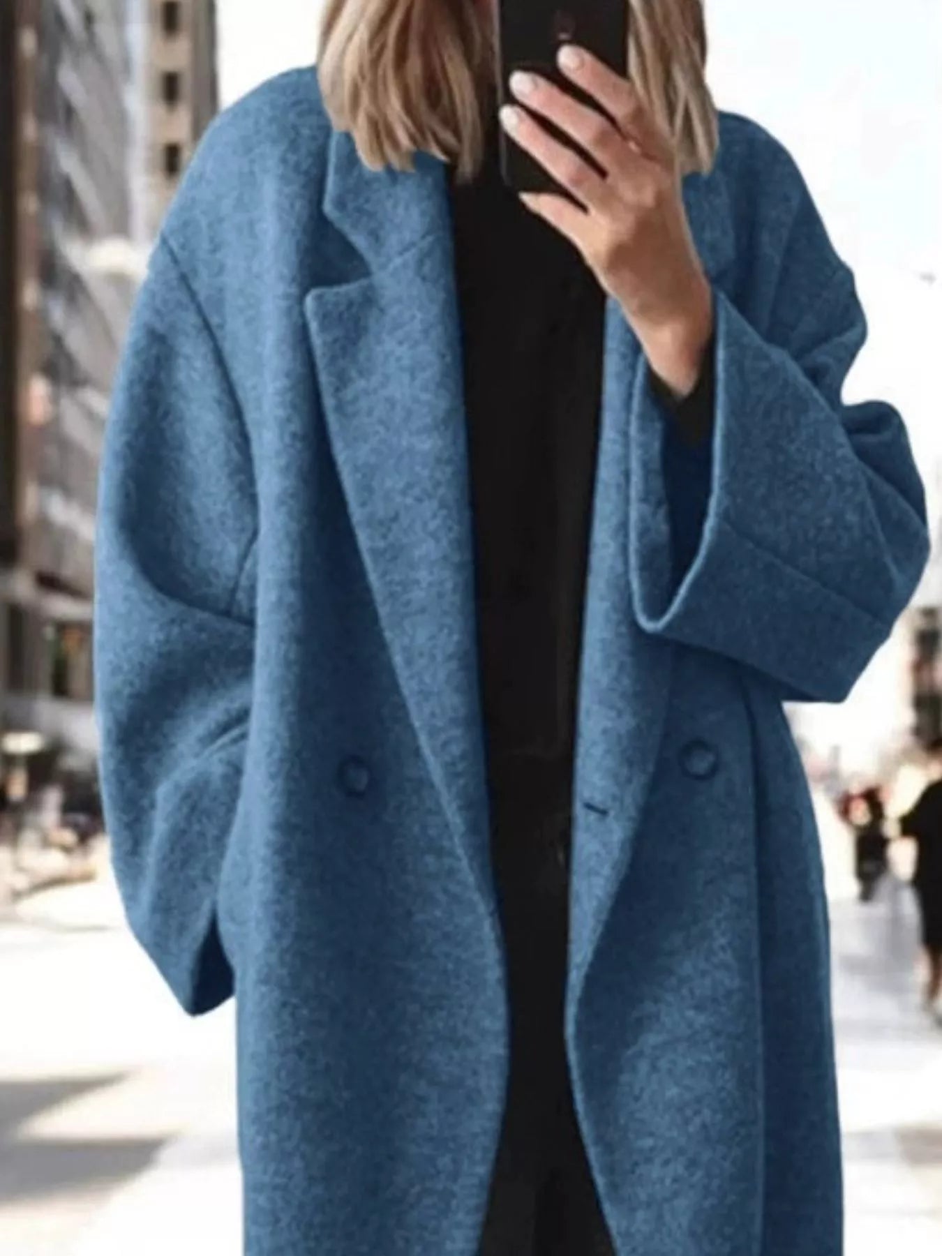 Full Size Lapel Collar Wool Blend Longline Coat Plus Size