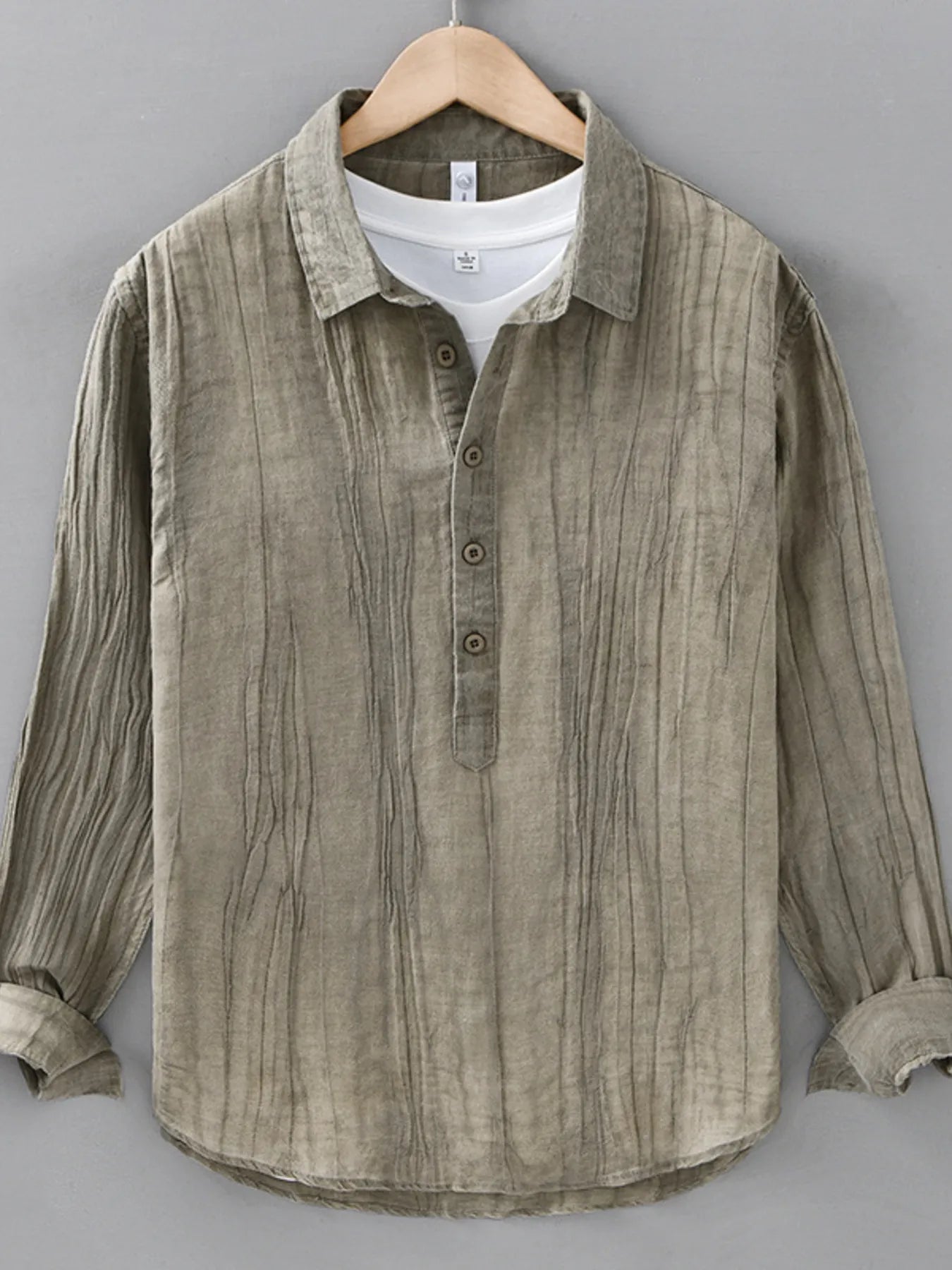 Men's Plus Size Button Detail Long Sleeve Blouse