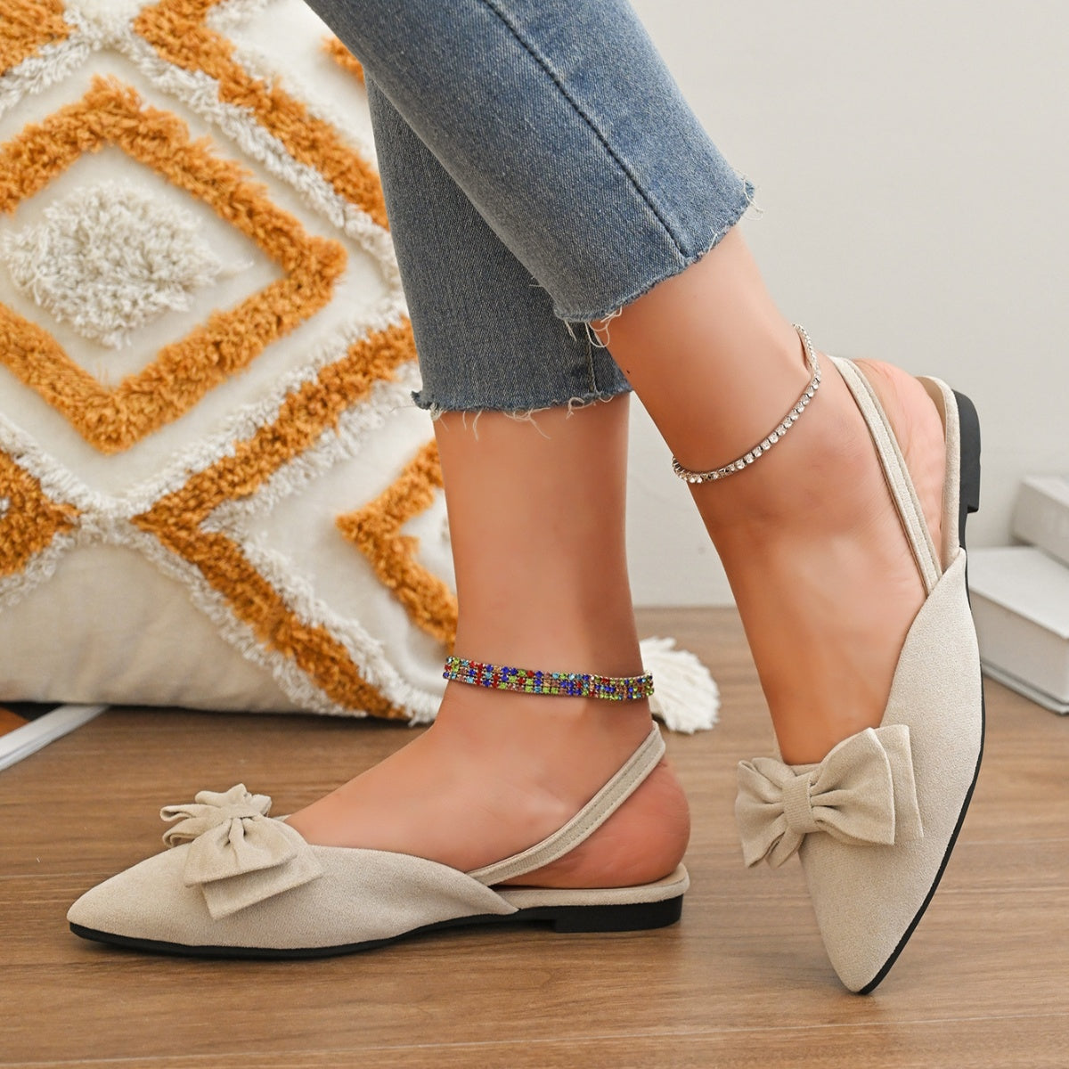 Bow-Decorated Slingback Sandals