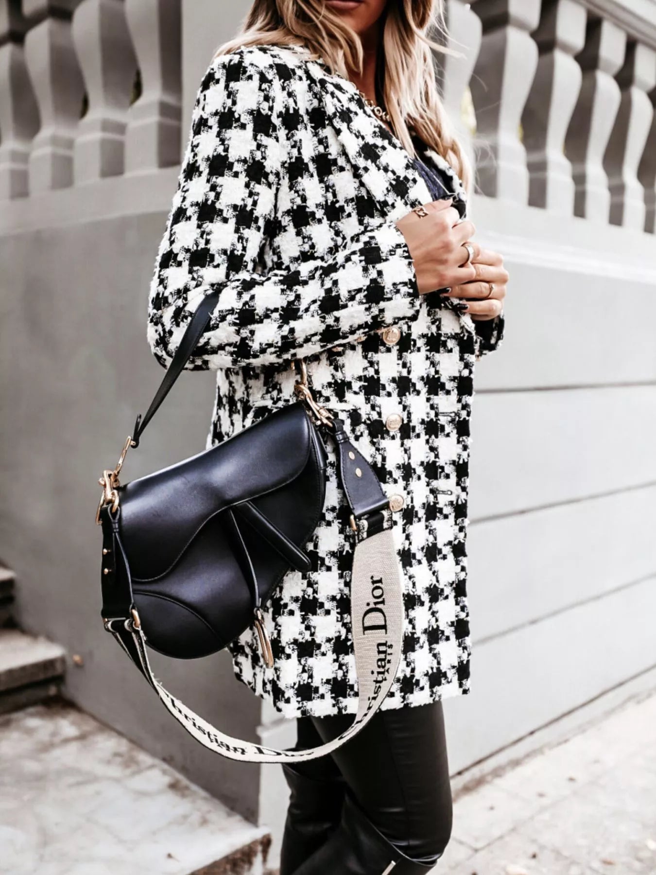 Plaid Tweed Double-Breasted Coat