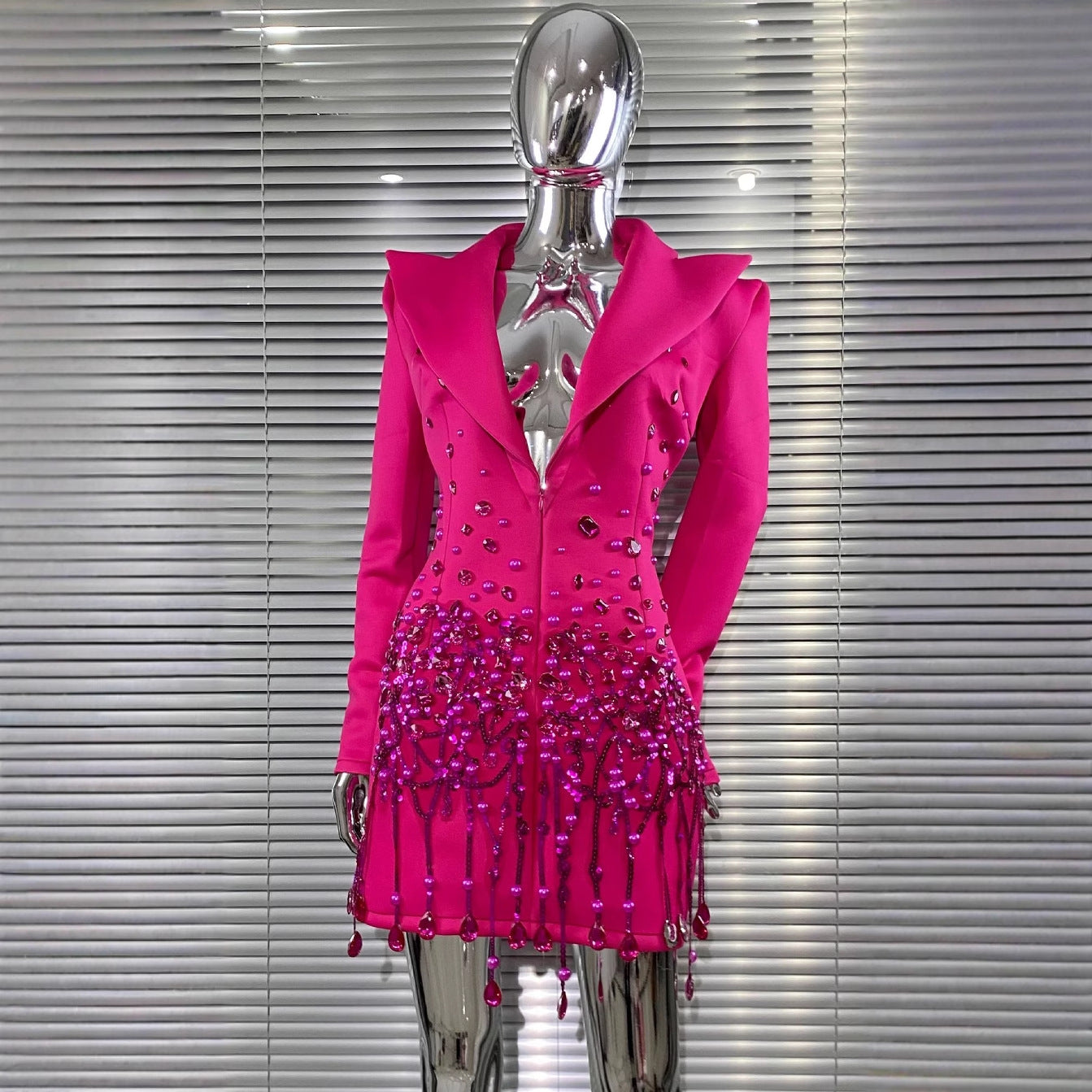 Luxury Rhinestone Sequins Pearl Sexy Low Cut Business Suit And Dress