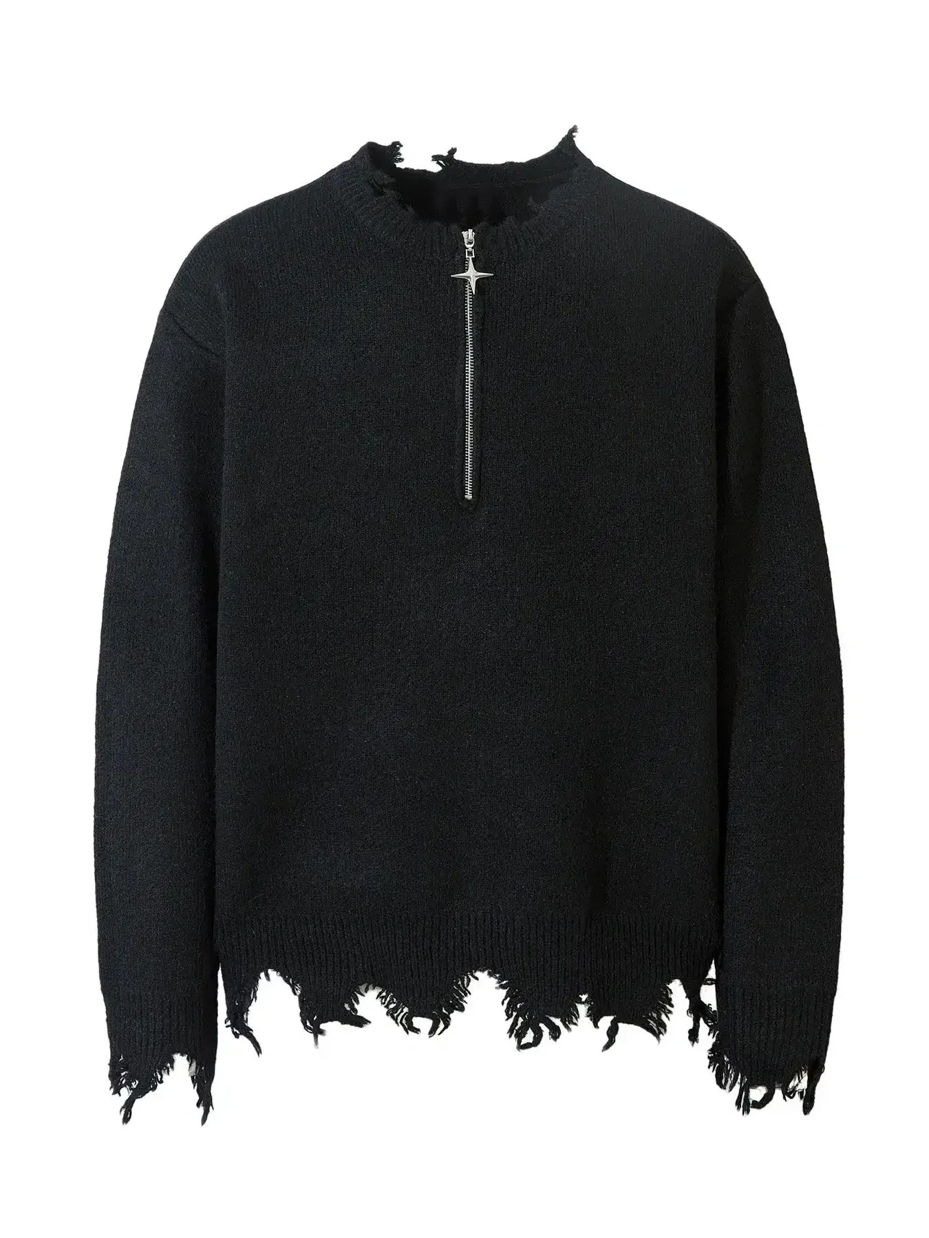 Men's Distressed Hem Half-Zip Sweater