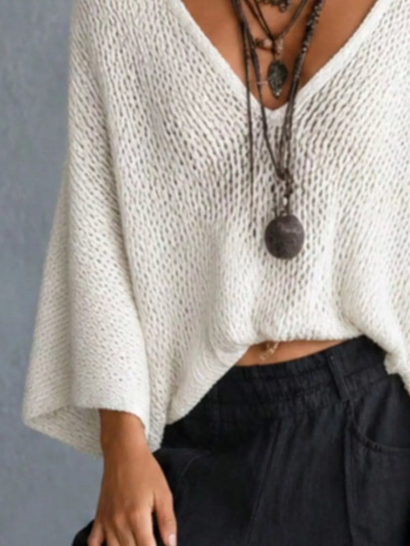 V-Neck Batwing Sleeve Sweater